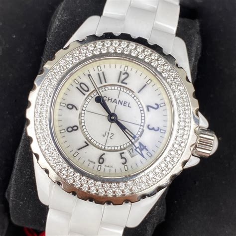 chanel j12 ceramic factory diamond bezel ladies|Chanel j12 with diamonds.